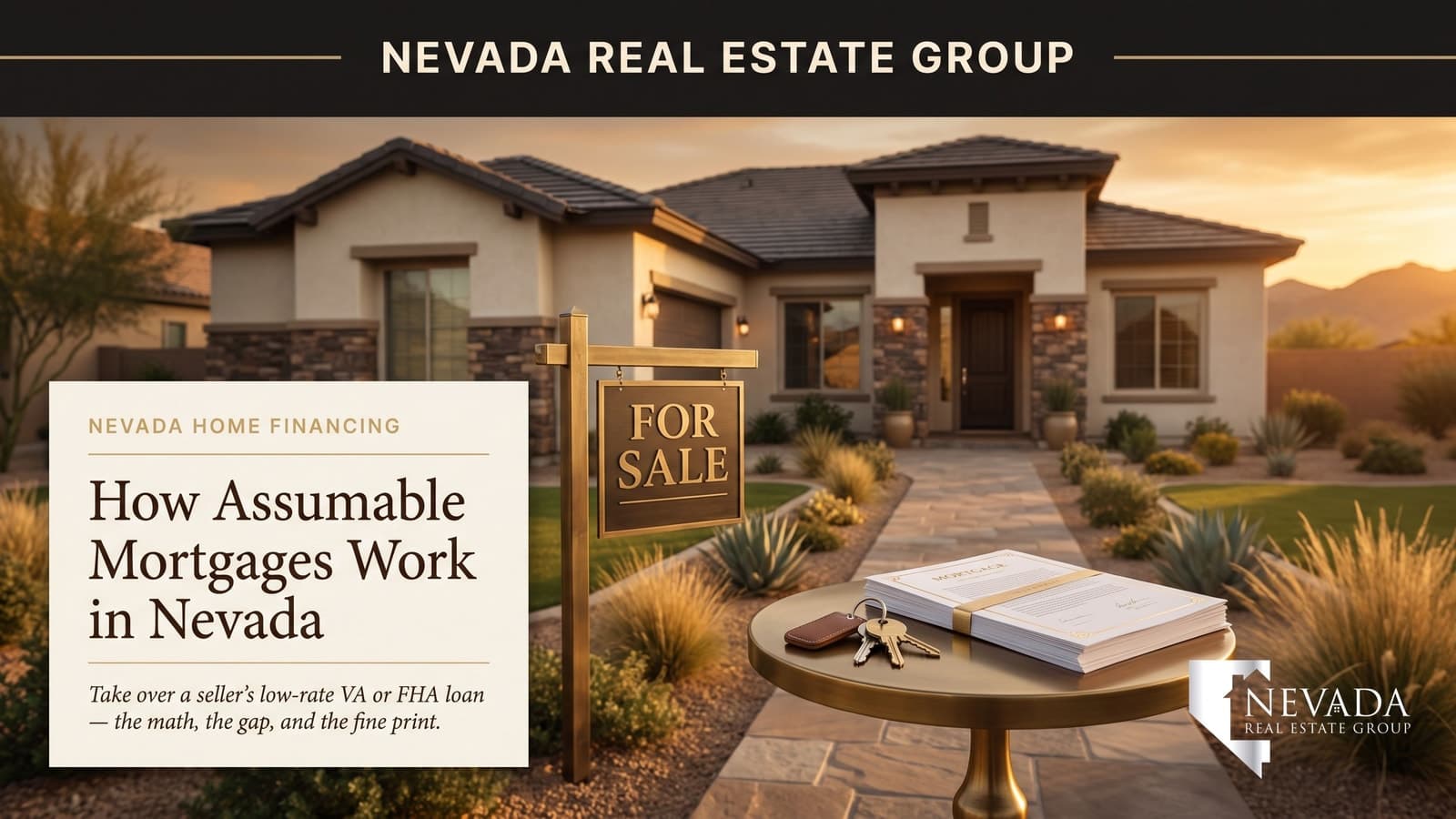 Nevada suburban home for sale advertising an assumable low-rate mortgage in 2026