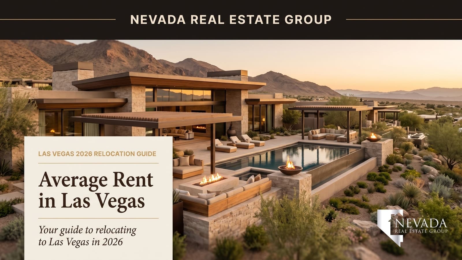 Las Vegas apartment complex at dusk with Strip skyline visible — average rent in Las Vegas 2026 market guide