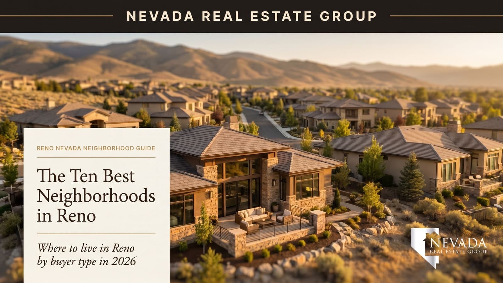 Aerial view of Reno Nevada neighborhoods spanning from Midtown arts district to the Sierra Nevada foothills — best neighborhoods in Reno 2026