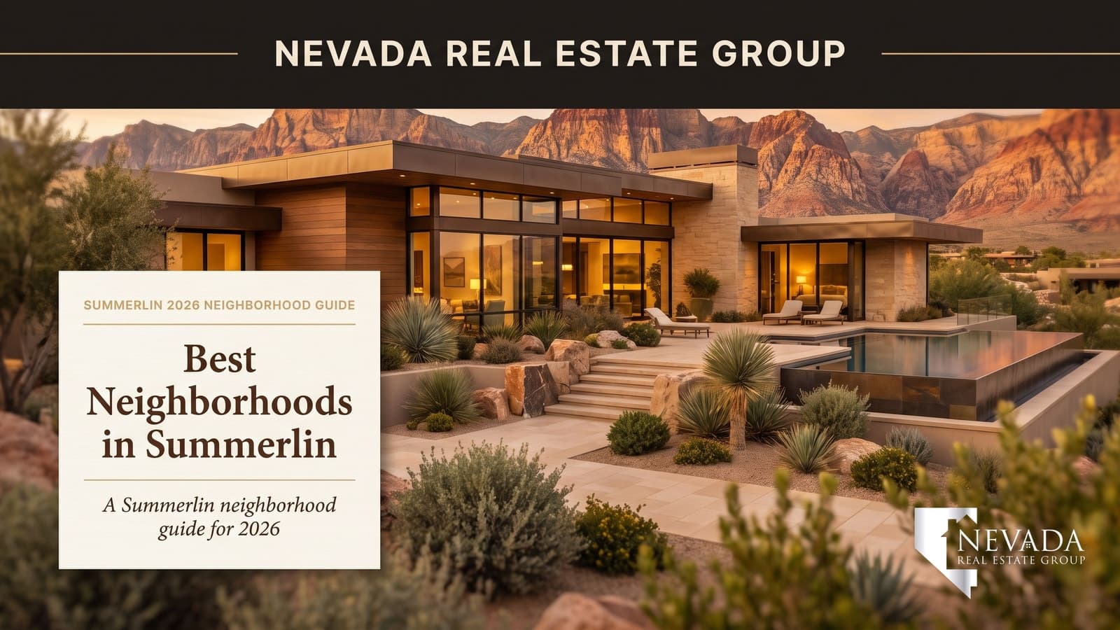 Aerial view of Summerlin neighborhoods with Red Rock Canyon backdrop, Las Vegas Nevada 2026