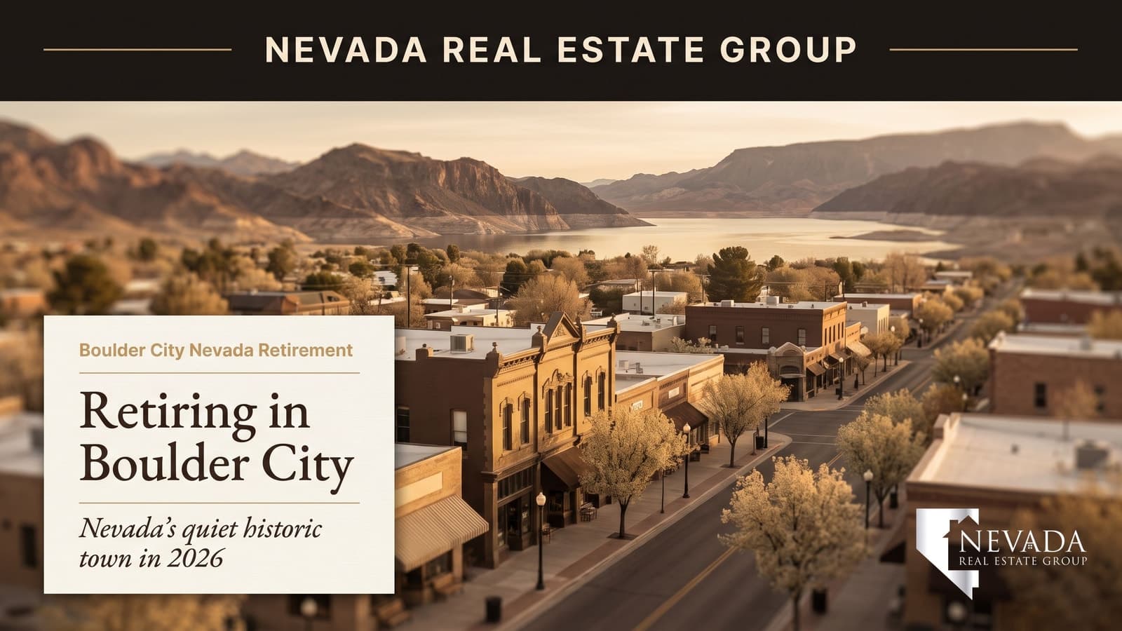 Boulder City Nevada historic residential streetscape at golden hour — best places to retire in Boulder City 2026