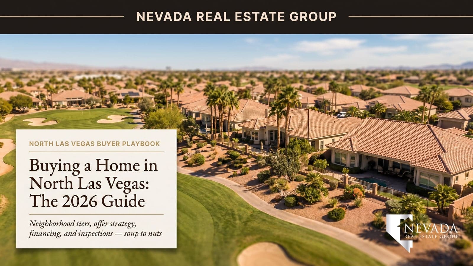 Golf-course community street with terracotta-roof homes in North Las Vegas Nevada, illustrating buying a home in North Las Vegas in 2026