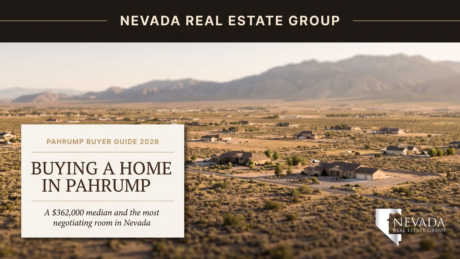 Aerial view of the Pahrump Valley in Nye County Nevada showing rural residential parcels against the desert and surrounding mountains
