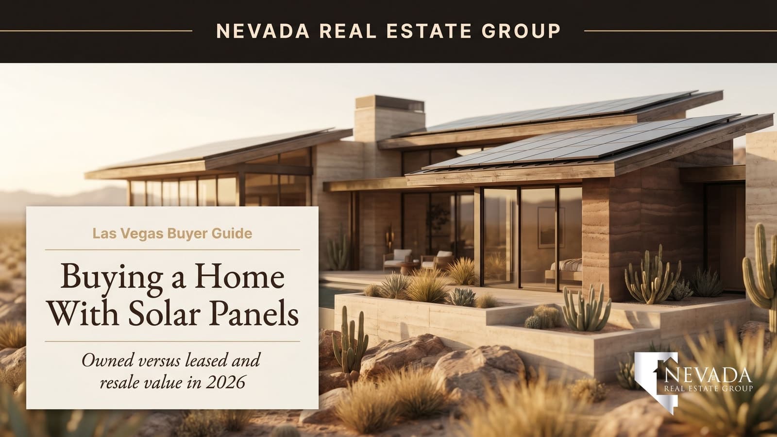 Las Vegas single-family home with rooftop solar panels under a brilliant blue desert sky with the Spring Mountains in the background