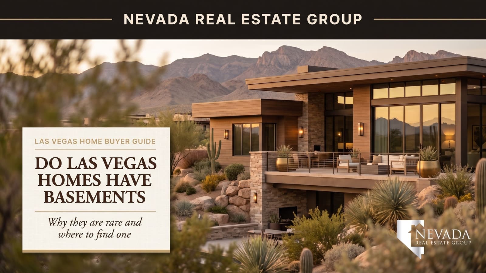Las Vegas single-story slab-on-grade home in the desert with mountains behind, illustrating why basements are rare, 2026
