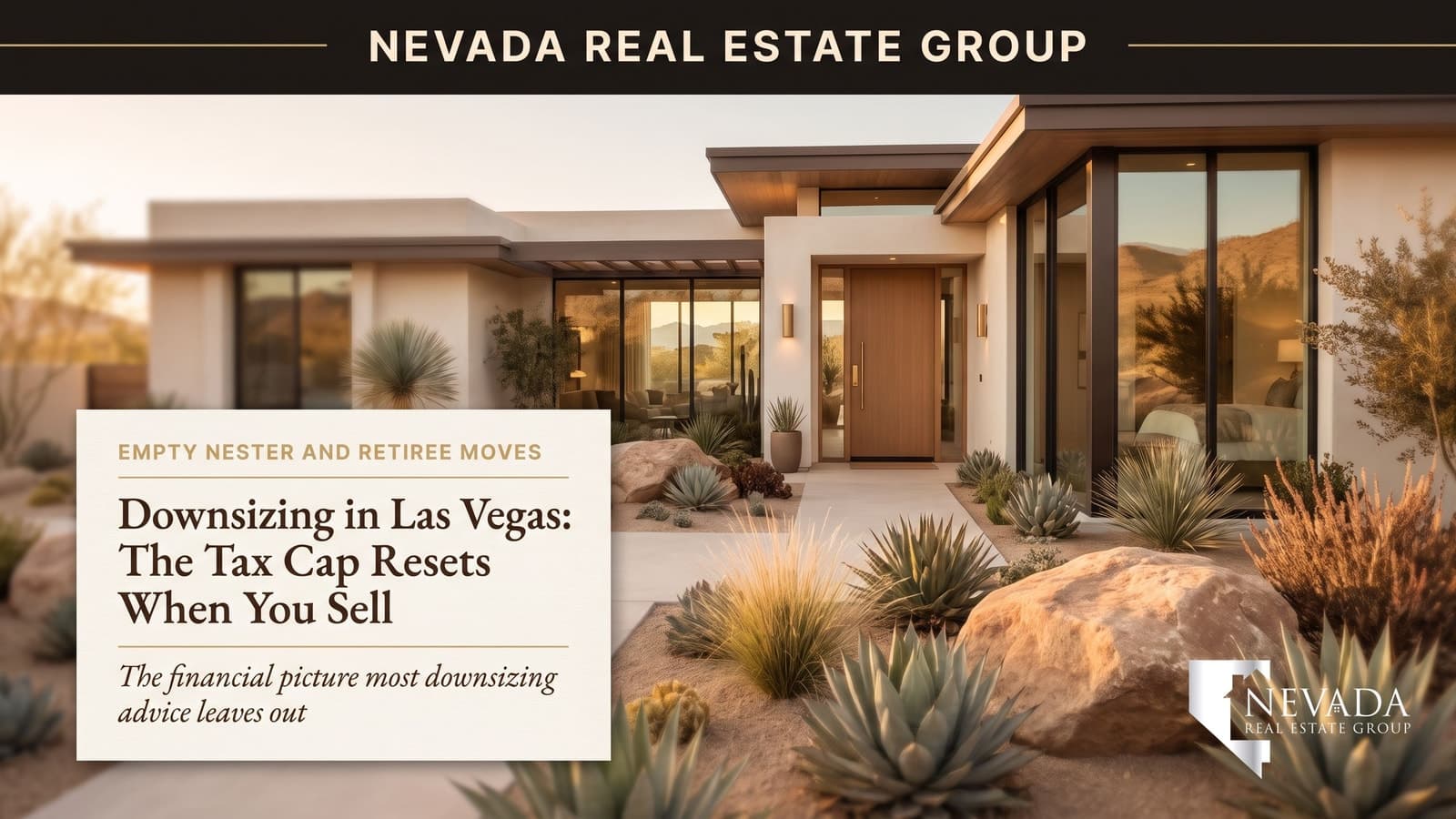 Single-story Las Vegas home in an active adult community, the kind of right-sized property empty nesters and retirees move into when downsizing in 2026