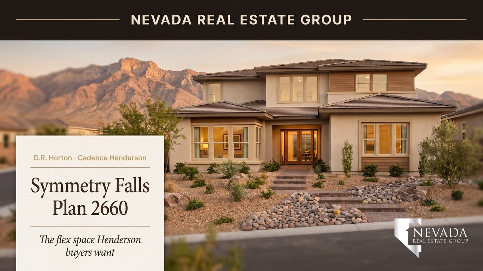 D.R. Horton Plan 2660 — a two-story home at Symmetry Falls in Cadence, Henderson with a bonus room and downstairs bedroom, Las Vegas 2026