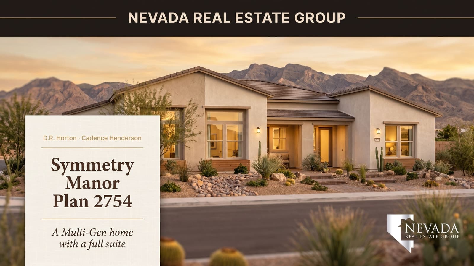 D.R. Horton Plan 2754 Multi-Gen — a single-story Henderson home at Symmetry Manor in Cadence with a full attached suite, Las Vegas 2026