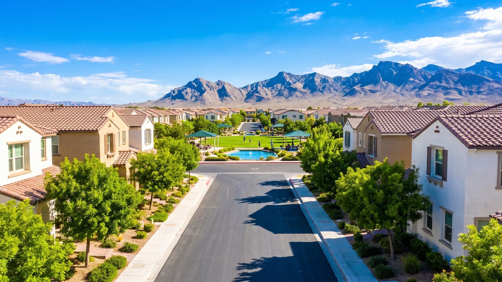 Henderson, Nevada master-planned streetscape with the McCullough Range behind
