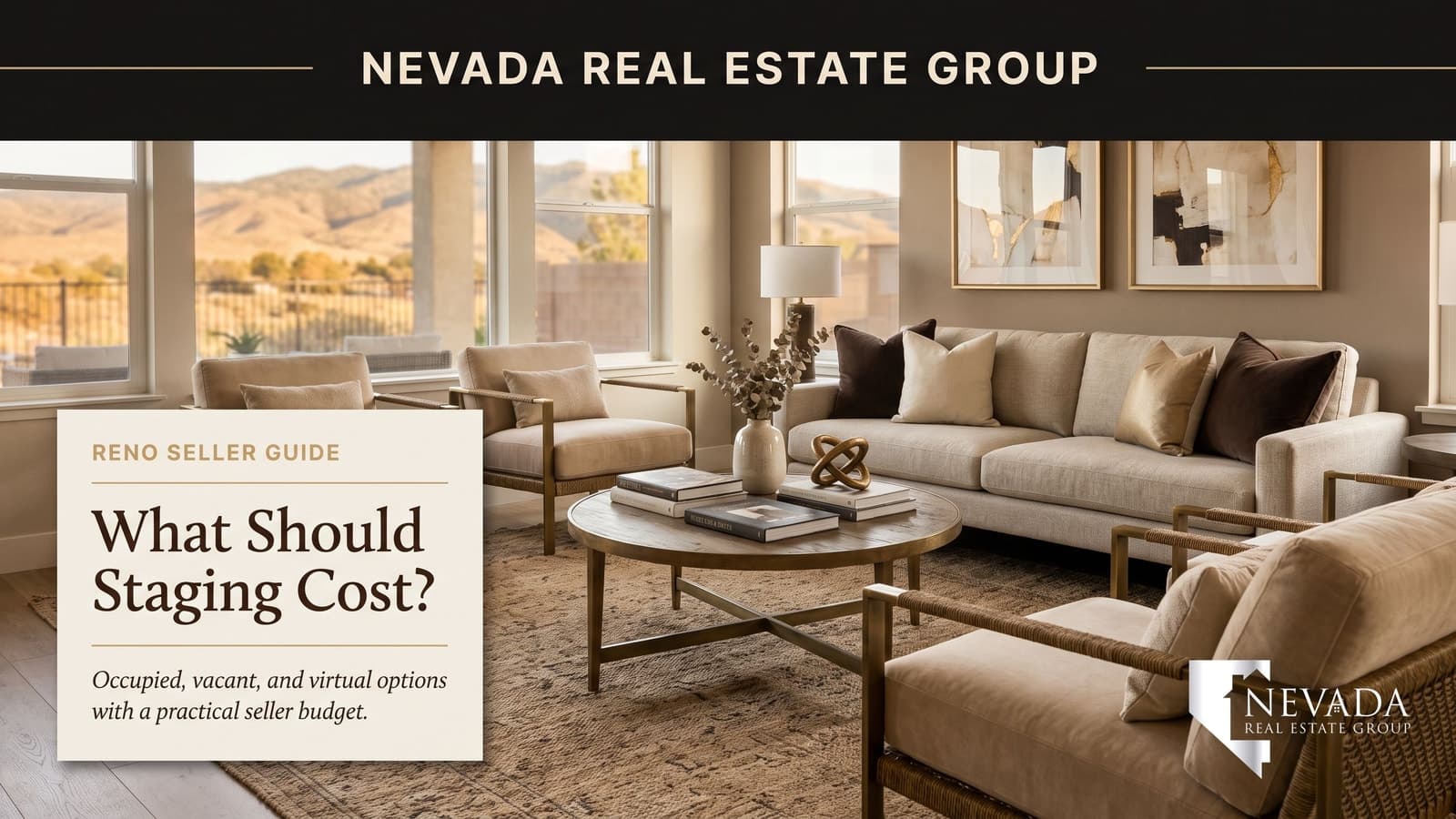 Thoughtfully arranged living room in a Northern Nevada home with restrained neutral furnishings