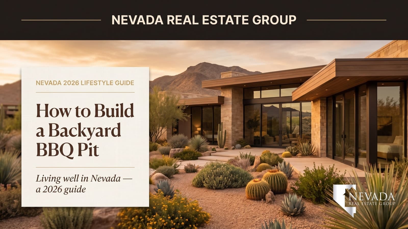 Finished brick backyard BBQ pit in a Las Vegas desert-landscaped backyard — how to build a backyard BBQ pit 2026 DIY guide