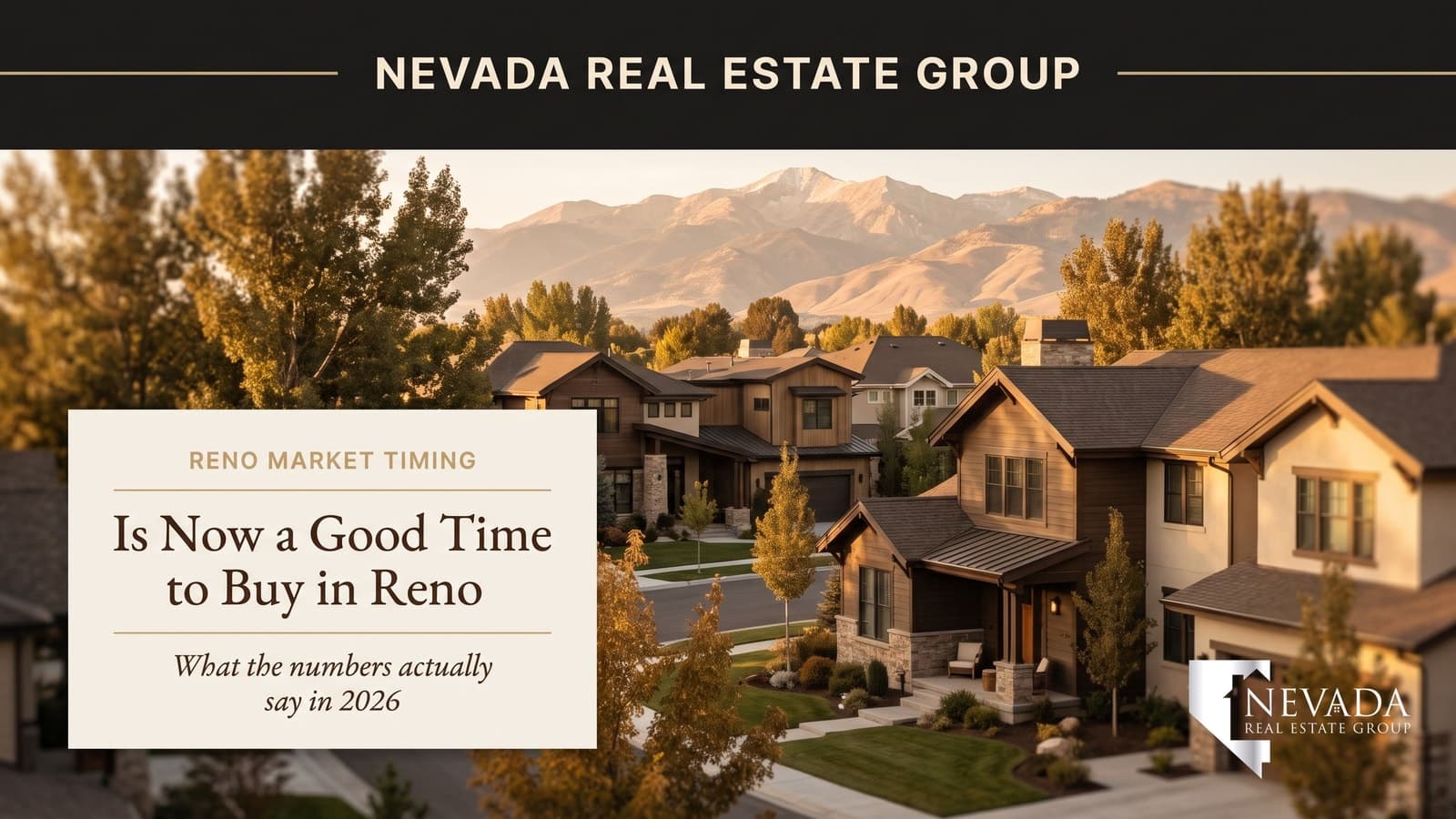 Reno Nevada residential neighborhood at golden hour with single-family homes and the Sierra Nevada mountains in the background