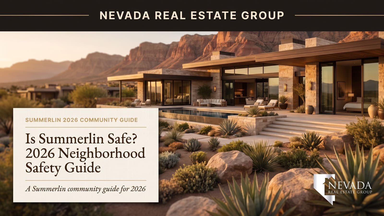 Summerlin Las Vegas master-planned community at dusk with mountain backdrop and trail system — is Summerlin safe 2026 guide