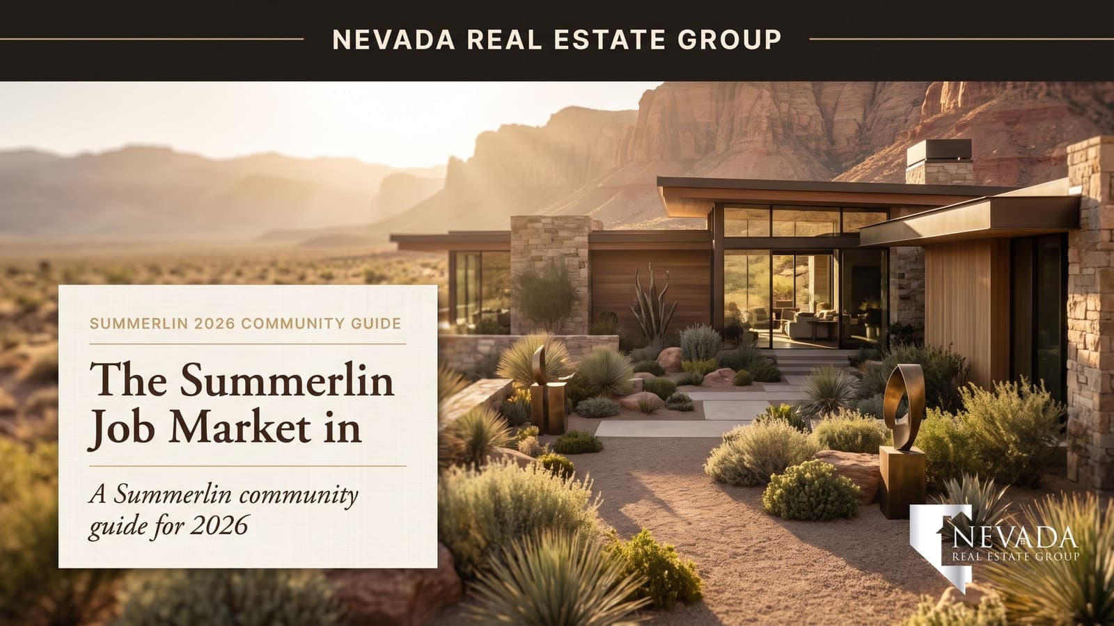 Downtown Summerlin office towers, City National Arena, and master-planned villages at the base of Red Rock Canyon — the Summerlin job market in 2026