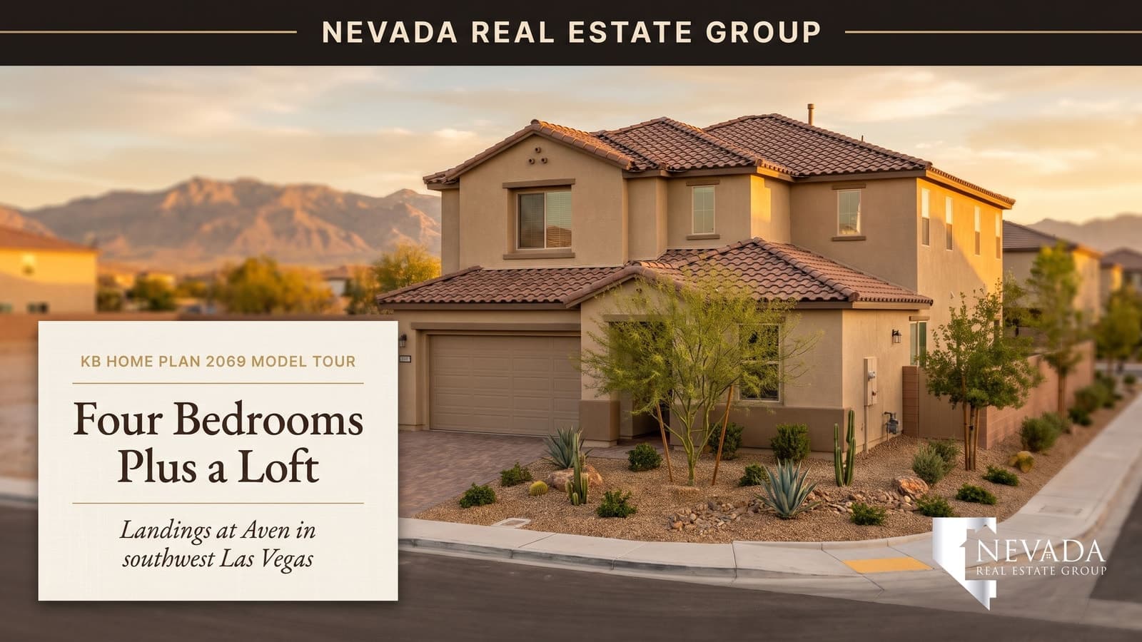 KB Home Plan 2069 at Landings at Aven, a two-story new-construction model home tour in southwest Las Vegas