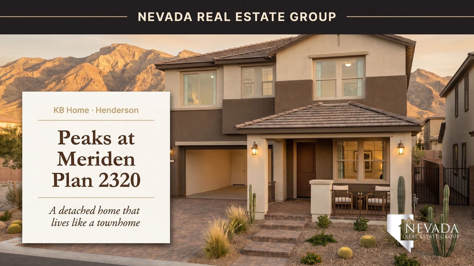 KB Home Plan 2320 — a three-story detached home at Peaks at Meriden in Henderson that lives like a townhome, Las Vegas 2026