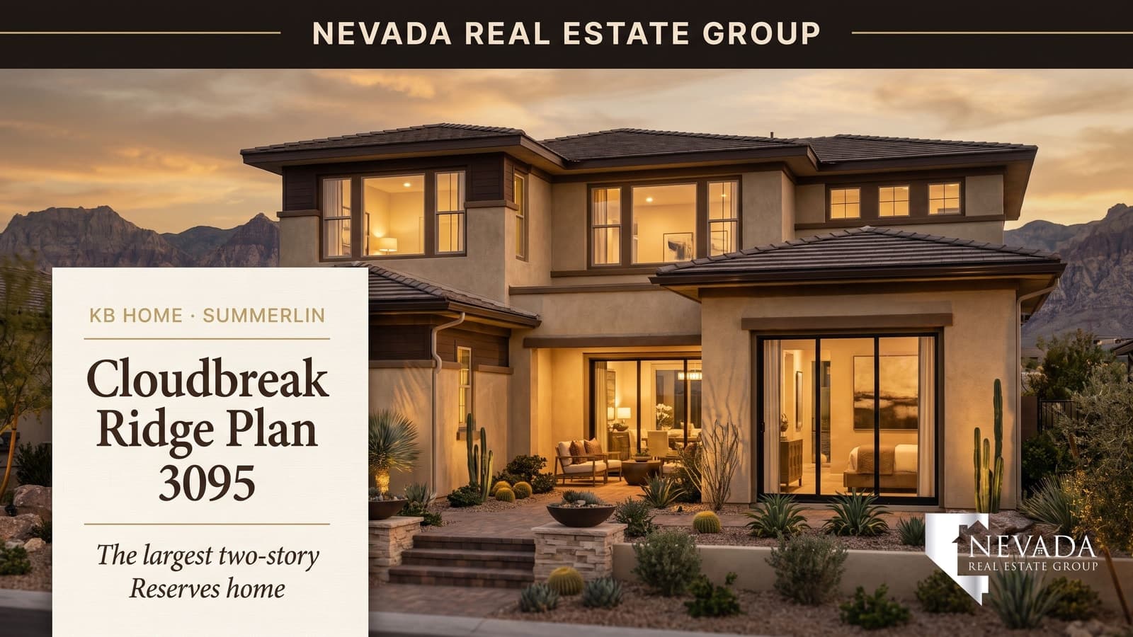 KB Home Plan 3095 — the largest two-story Reserves home at Cloudbreak Ridge in Summerlin, a gated Las Vegas new-construction collection, 2026