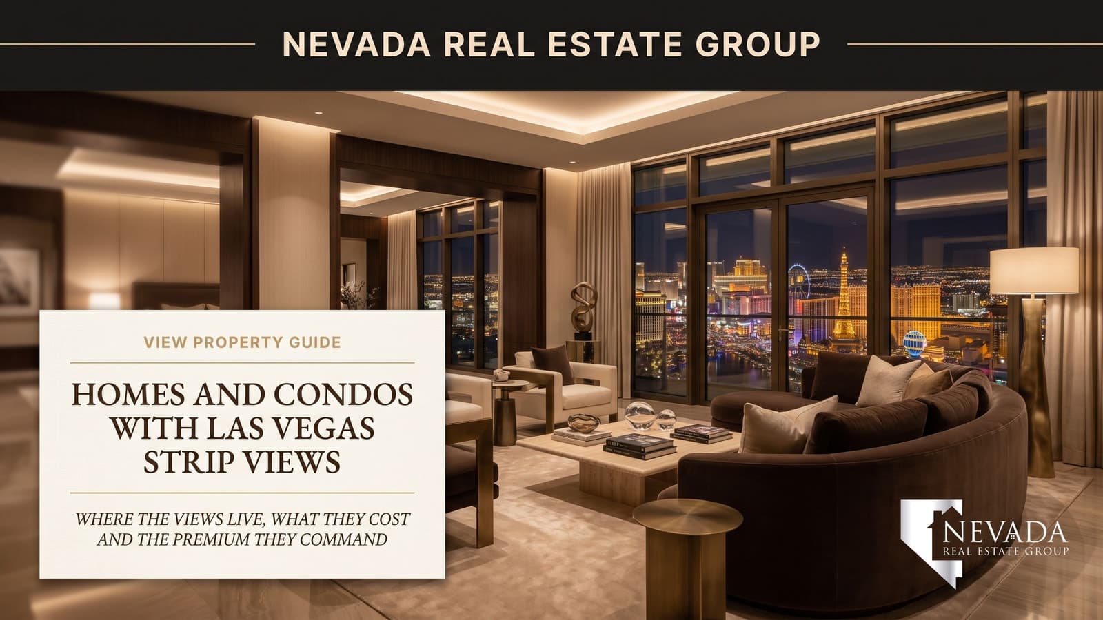 Floor-to-ceiling window view of the Las Vegas Strip skyline from a luxury residence in 2026