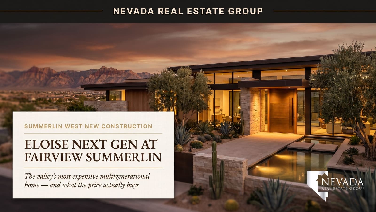 Single-story luxury new construction home with a private courtyard in Summerlin West, Las Vegas, representing the Lennar Eloise Next Gen at Fairview