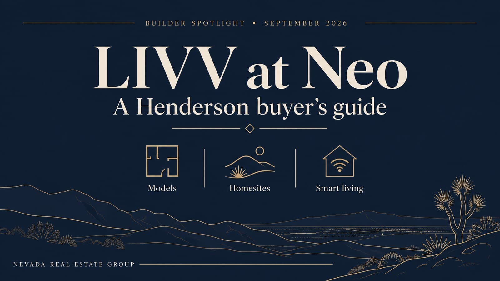 LIVV at Neo buyer guide editorial illustration with models, homesites and smart-living symbols