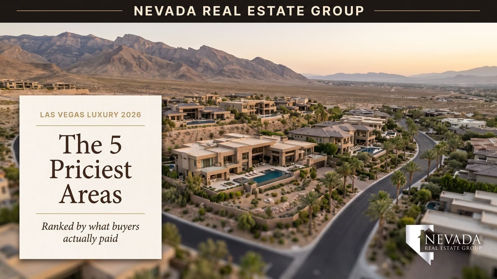 Aerial view of The Ridges in Summerlin, the most expensive neighborhood in Las Vegas, with custom estates below the Spring Mountains