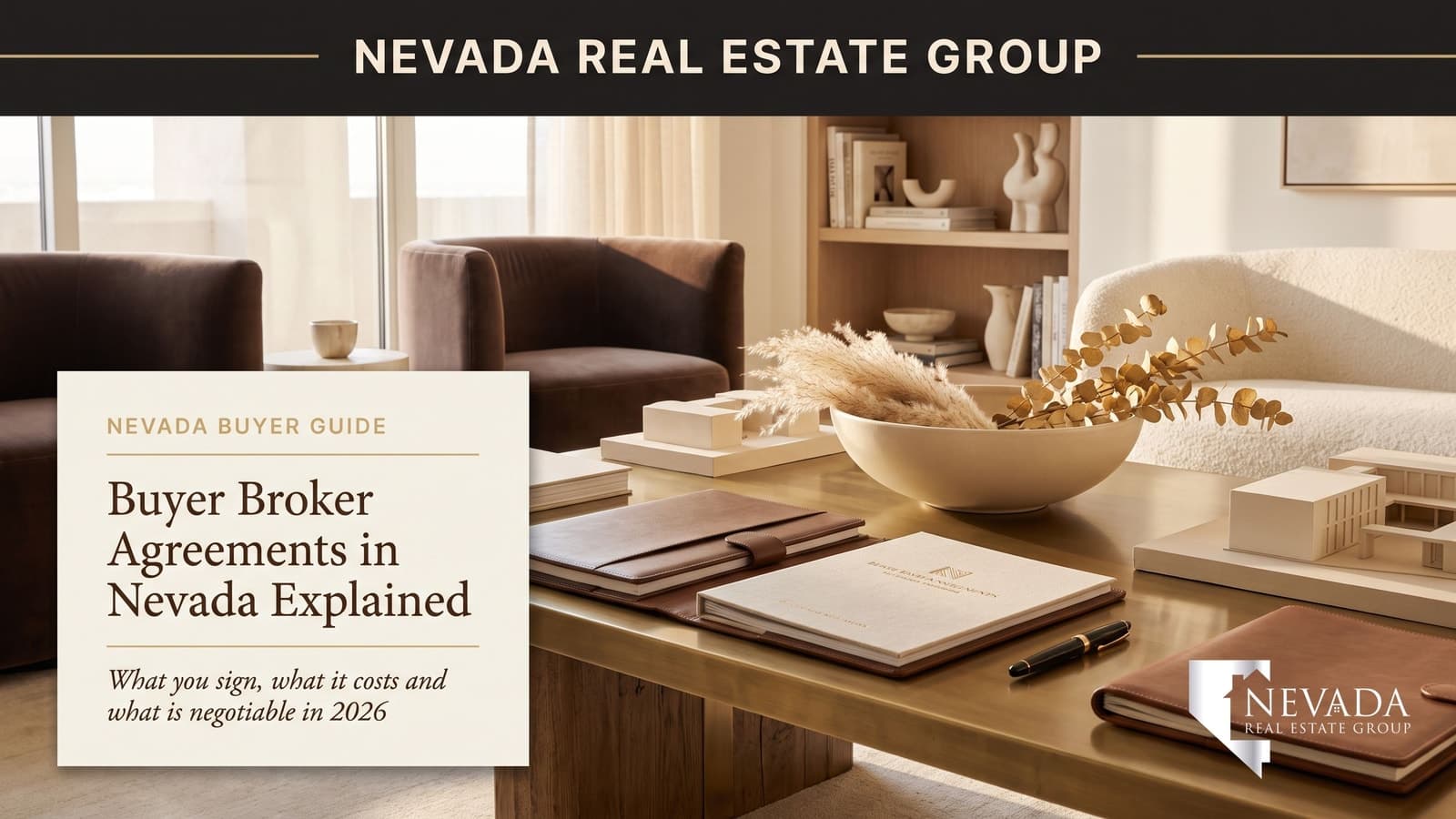 Nevada homebuyer reviewing a buyer broker agreement with an agent before touring homes in 2026