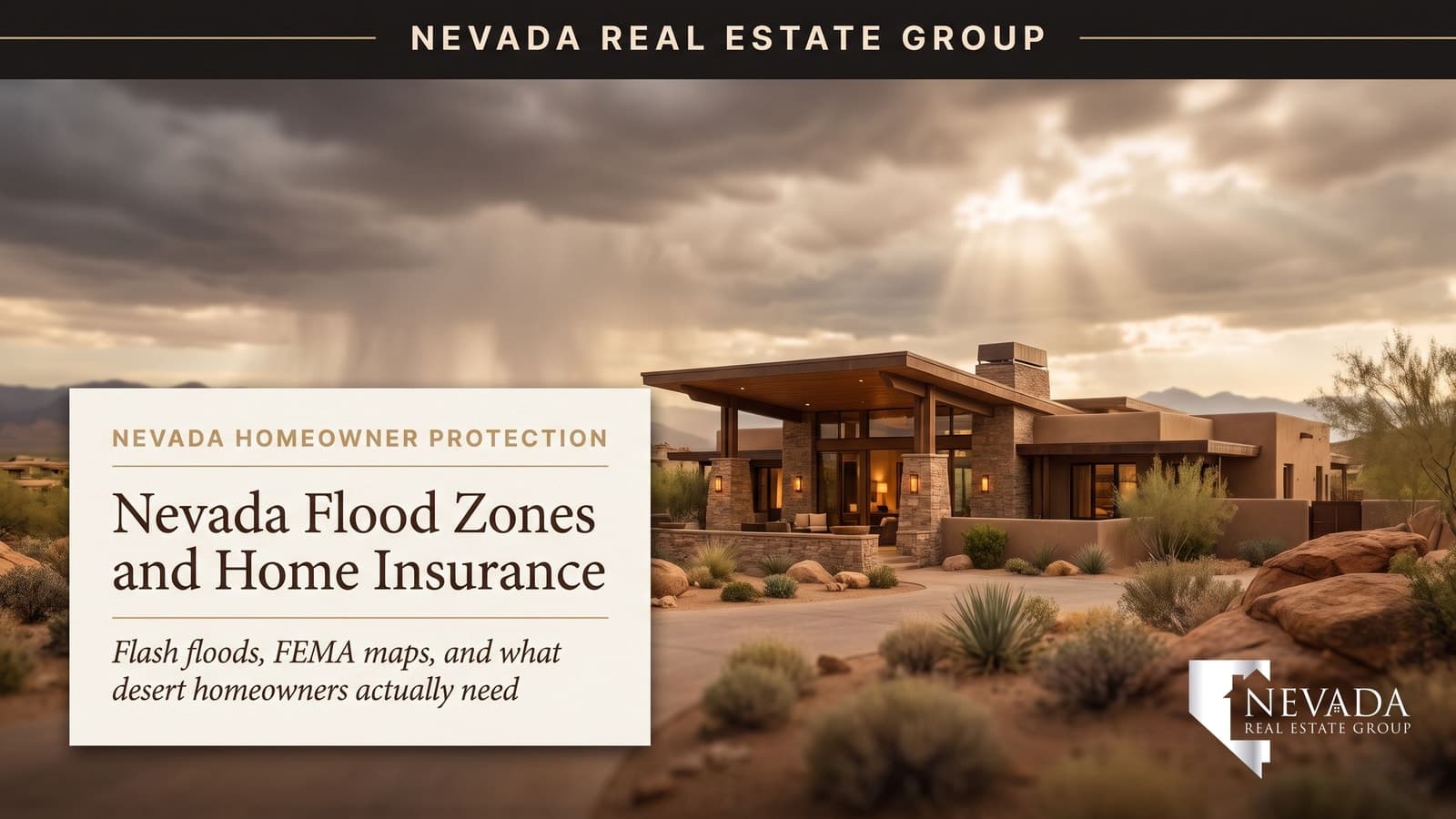 Nevada home under desert monsoon storm clouds illustrating flash flood and insurance risk in 2026