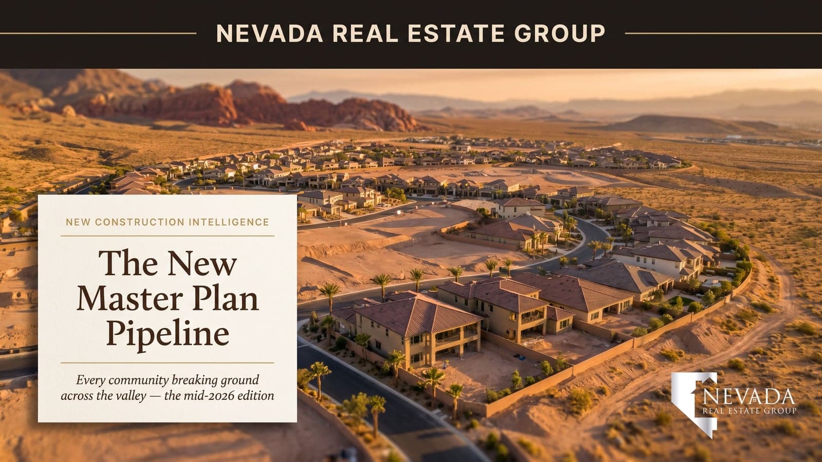 Aerial view of a new Las Vegas master-planned community under construction at the desert edge in 2026
