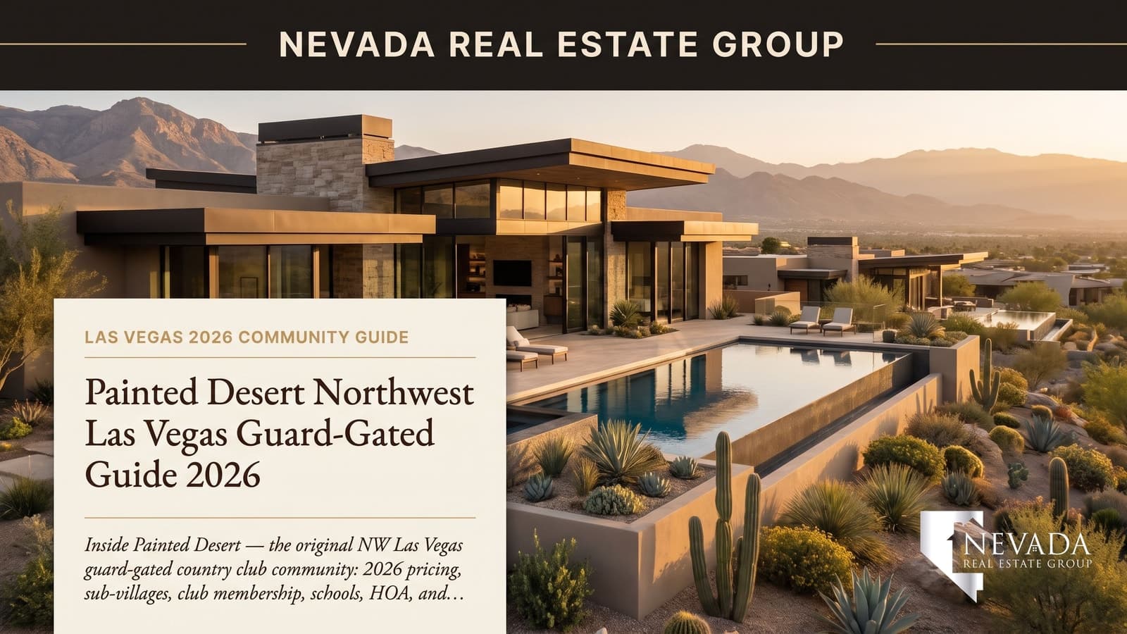Painted Desert northwest Las Vegas guard-gated country club community with golf course and Sheep Range backdrop
