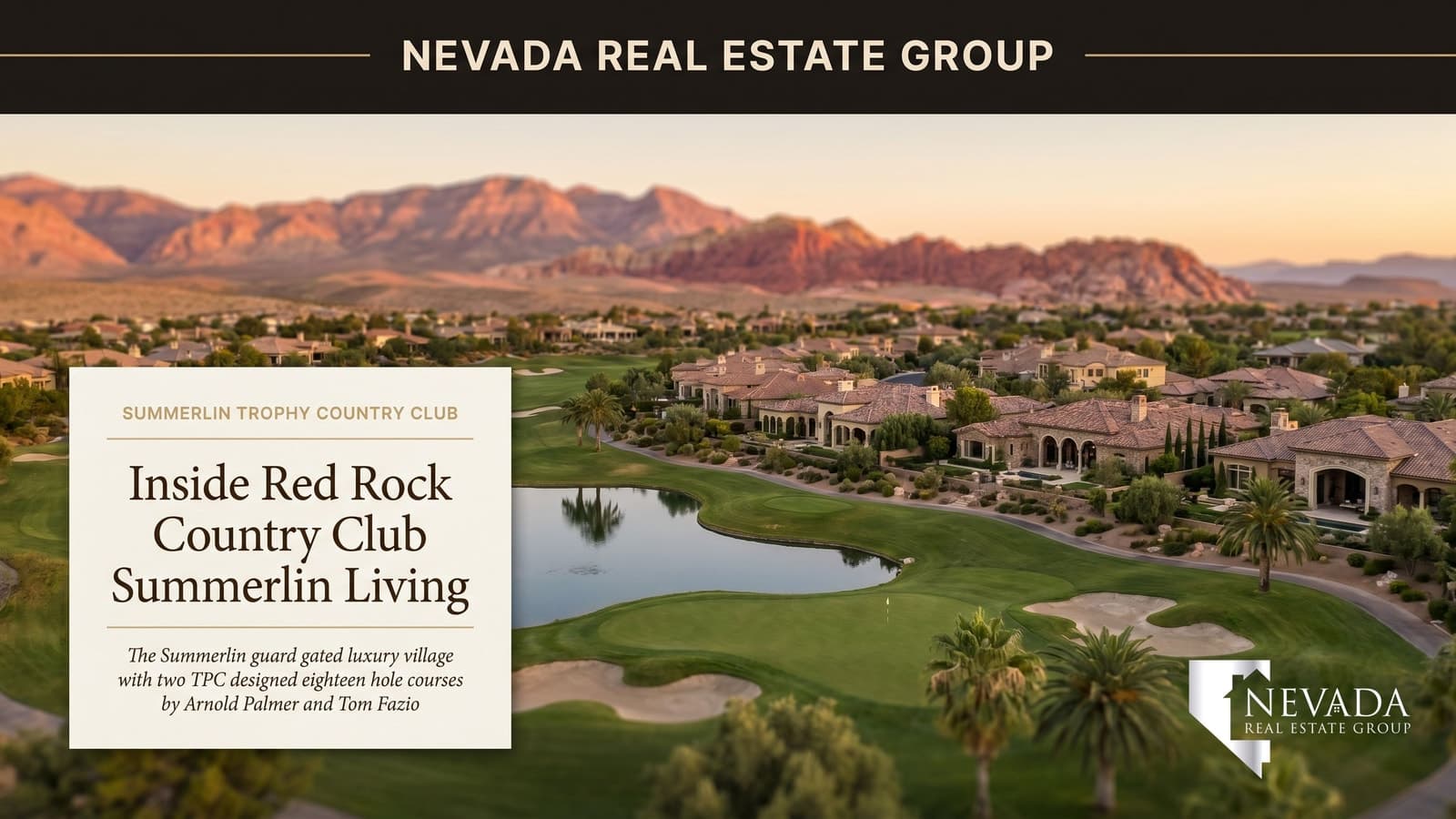 Mediterranean luxury estate inside Red Rock Country Club with mountain backdrop and Summerlin skyline