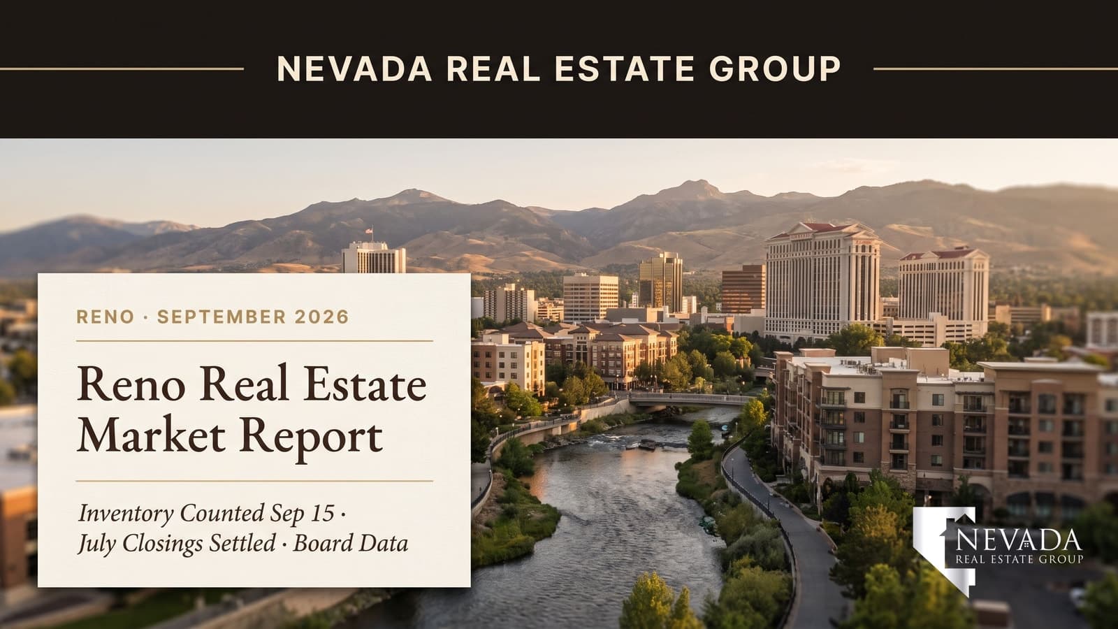 Reno skyline along the Truckee River with the Sierra Nevada behind, illustrating the September 2026 Reno real estate market report
