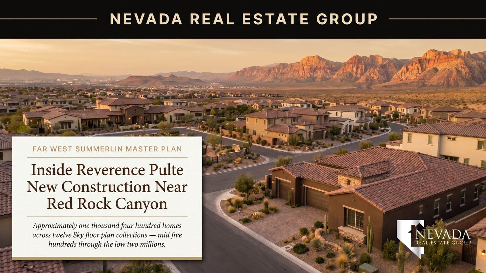 Reverence Summerlin Pulte new construction home exterior with mountain backdrop in west Las Vegas