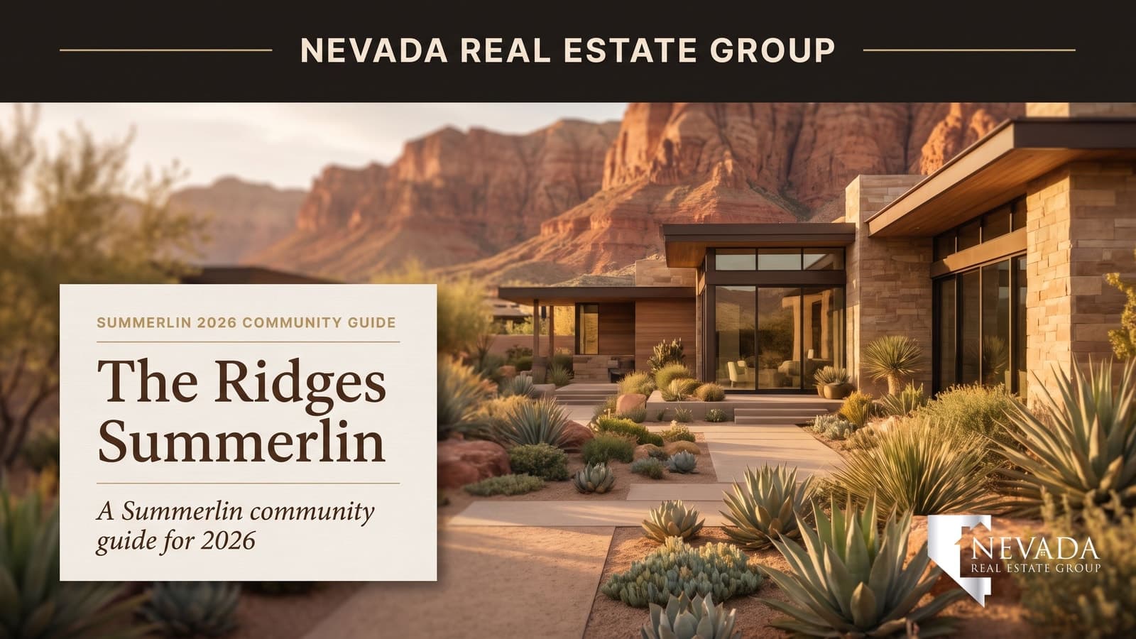 The Ridges Summerlin custom luxury estate at twilight with Red Rock Canyon backdrop and infinity pool