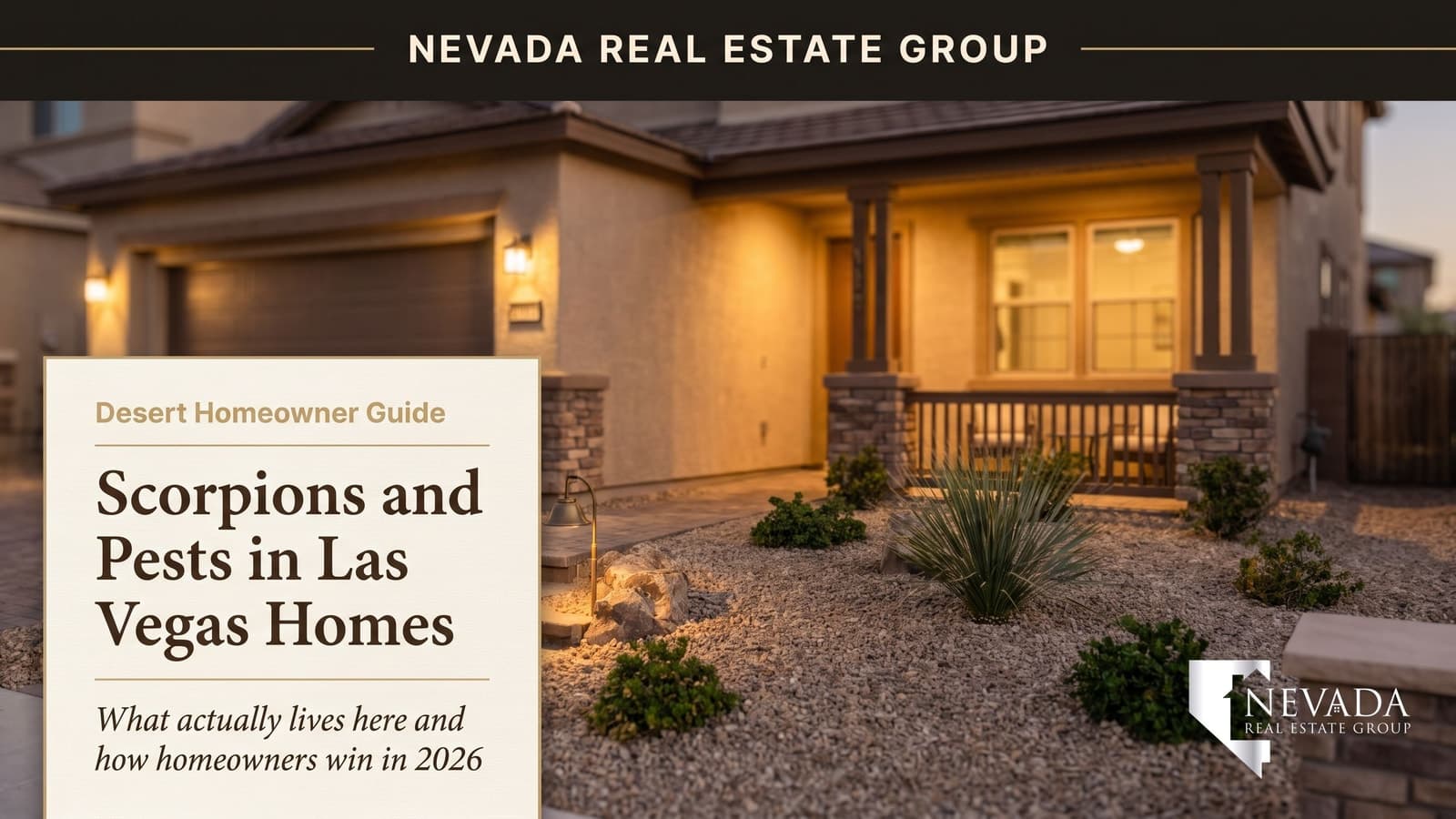 Las Vegas desert-edge home with sealed exterior and clean landscaping, protected against scorpions and pests in 2026