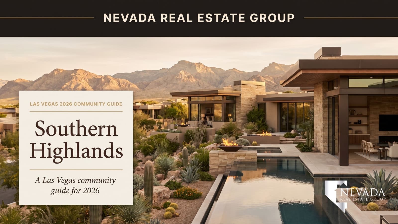 Southern Highlands Las Vegas guard-gated luxury master plan aerial at sunset with Nicklaus golf course