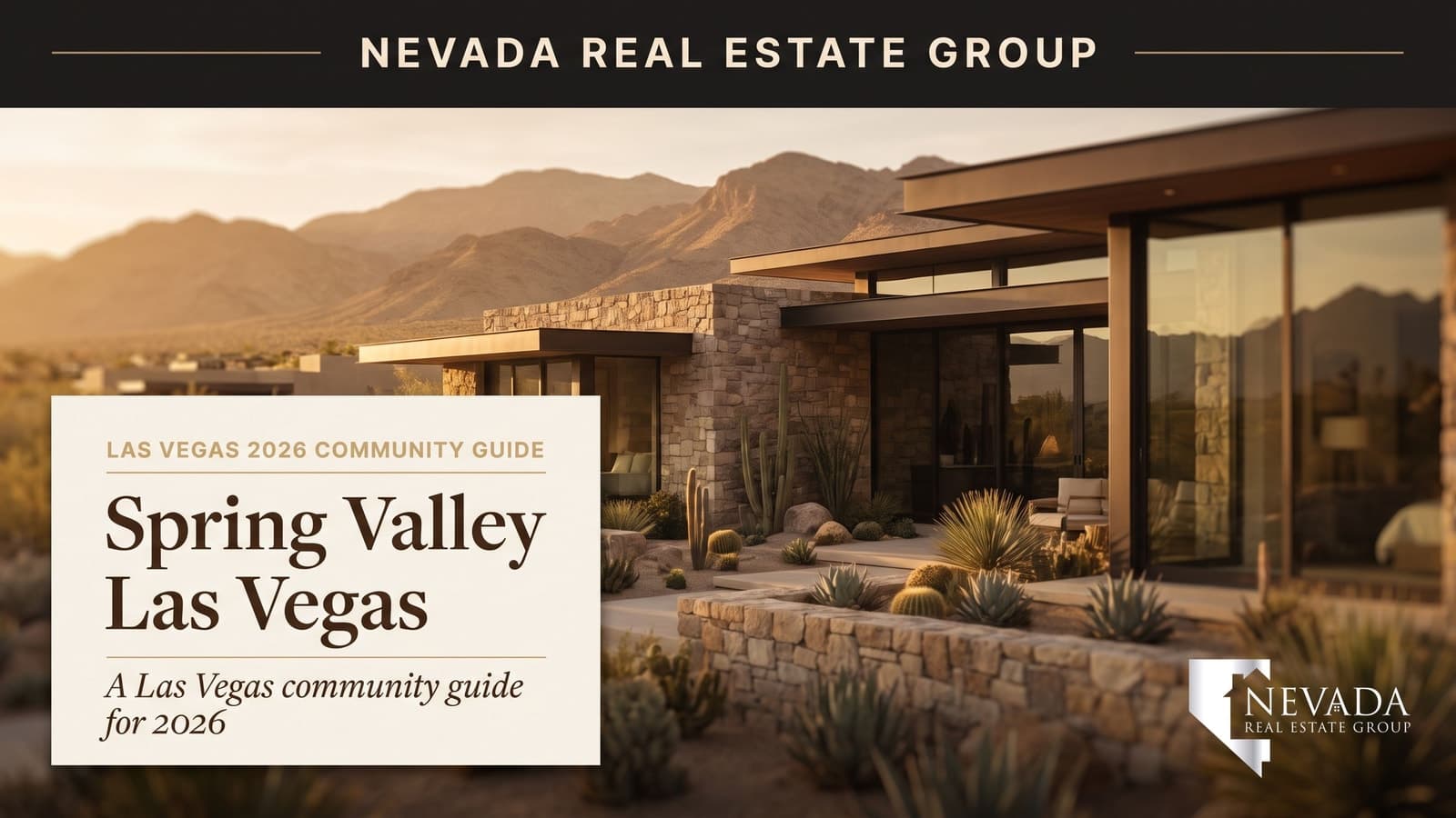 Spring Valley Las Vegas established residential district aerial at sunset with Strip skyline in distance
