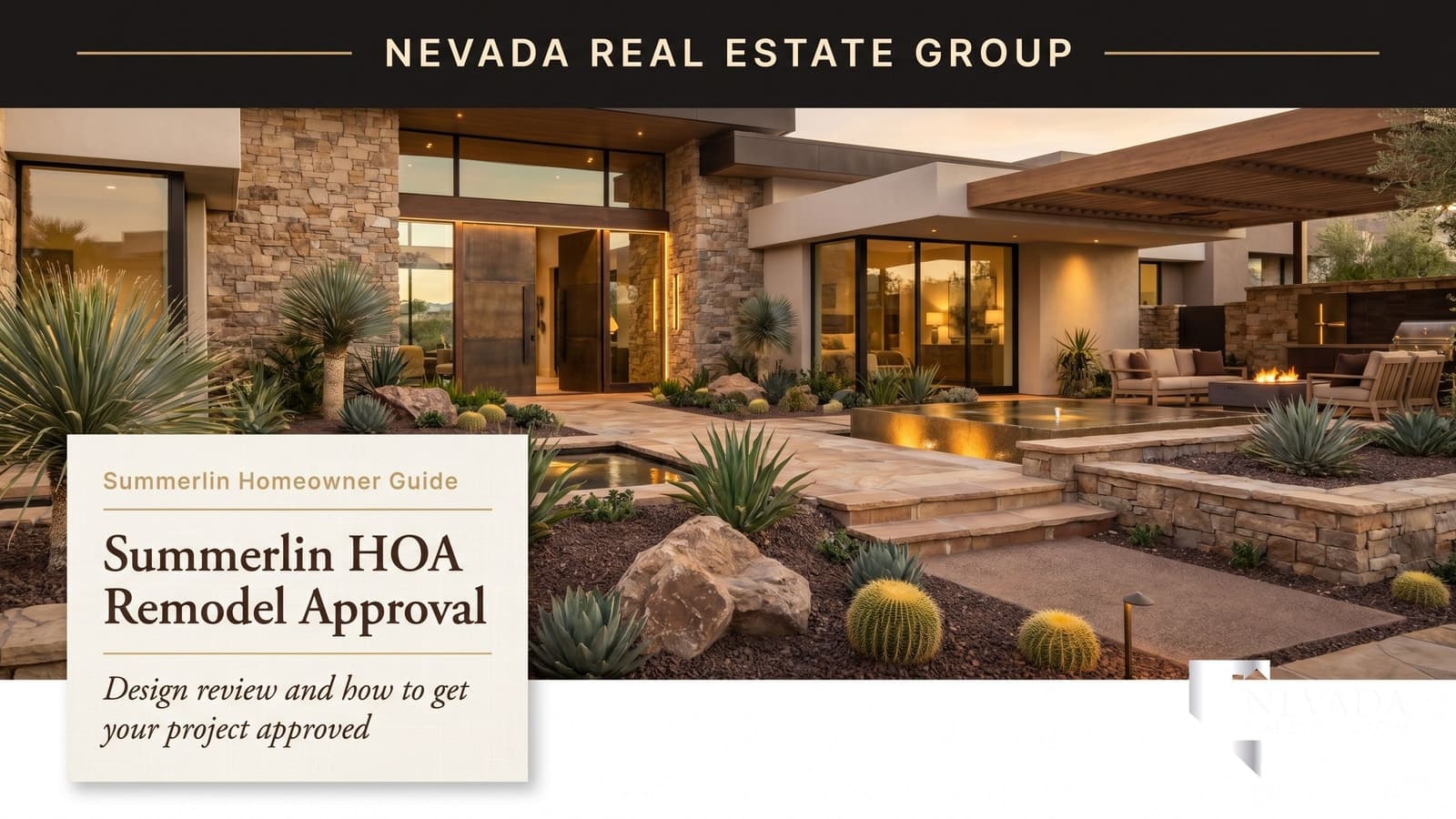 Summerlin Las Vegas luxury home exterior with desert landscaping and mountain views awaiting HOA architectural review committee approval