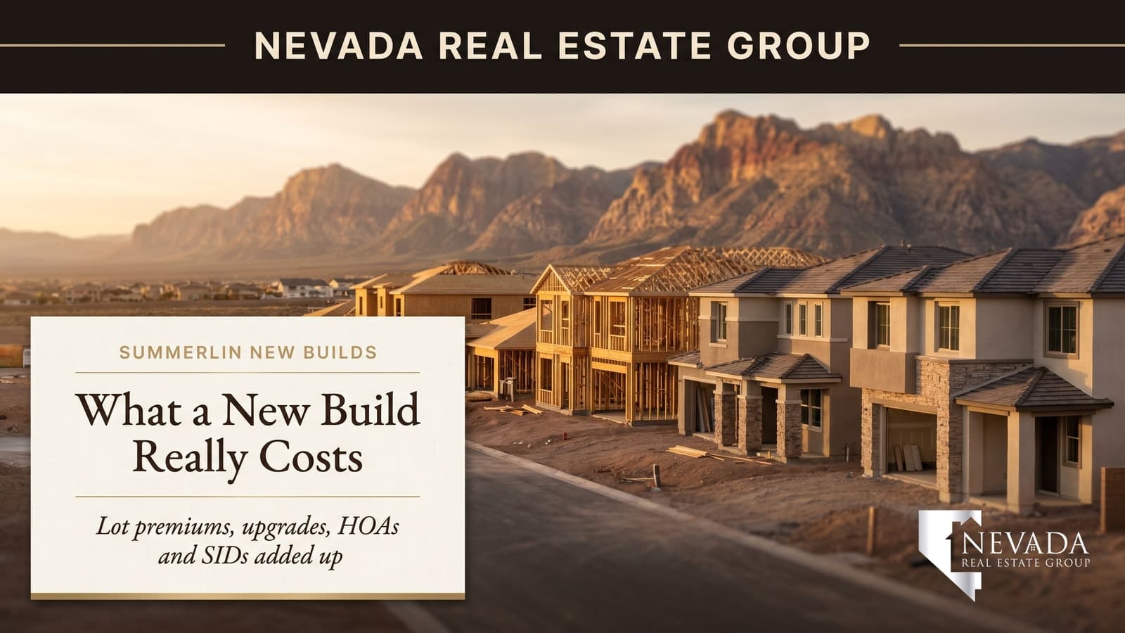 Summerlin new construction homes under a desert sky with Red Rock mountains, illustrating the true cost of a new build beyond the base price