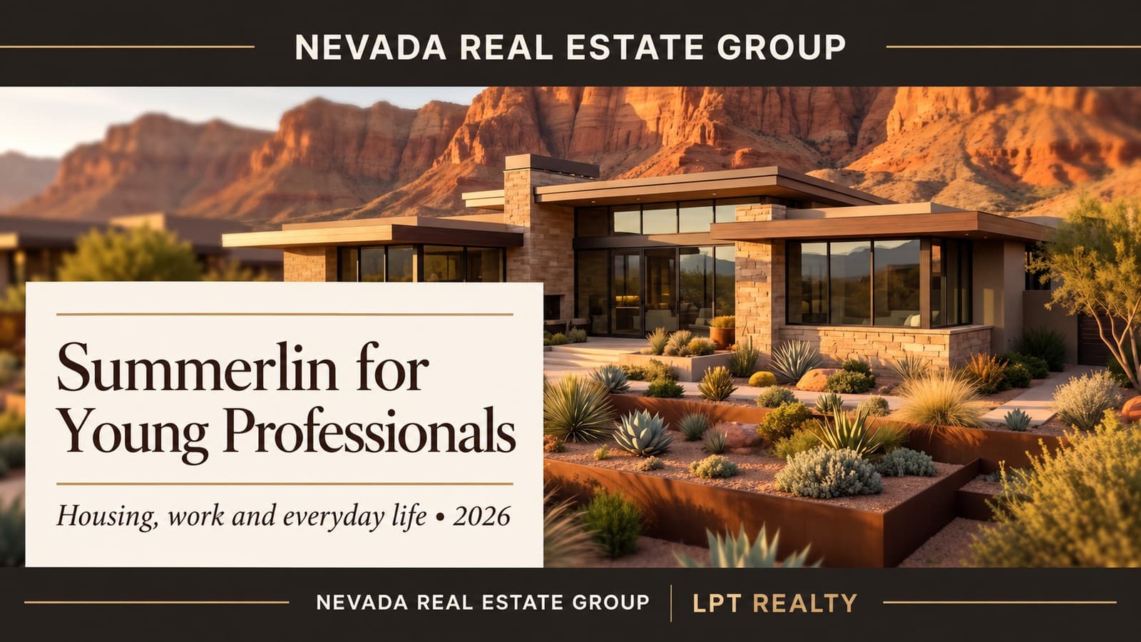 Conceptual Summerlin living guide cover with Nevada Real Estate Group attribution and a desert-community scene