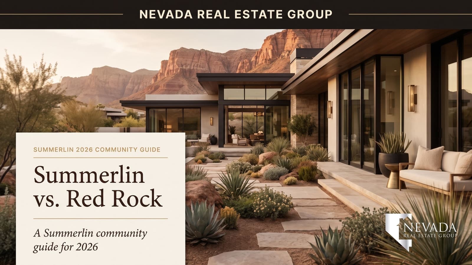 Aerial view of Summerlin master-planned community and the guard-gated Red Rock Country Club at the foot of Red Rock Canyon in west Las Vegas, comparing the two in 2026