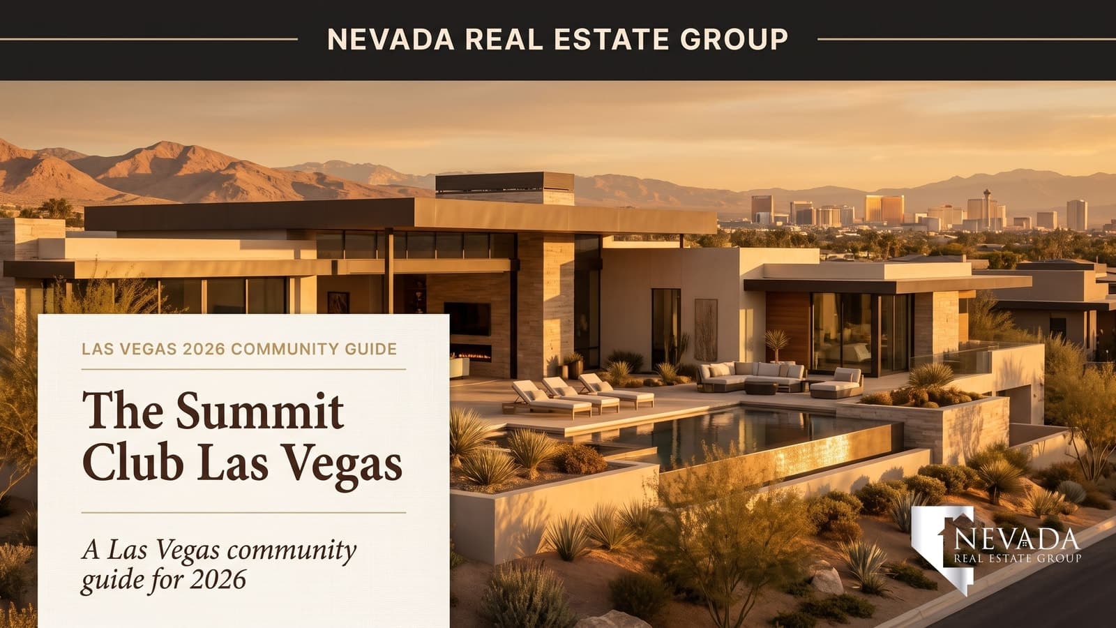The Summit Club Las Vegas custom estate at golden hour with Red Rock Canyon backdrop inside Summerlin