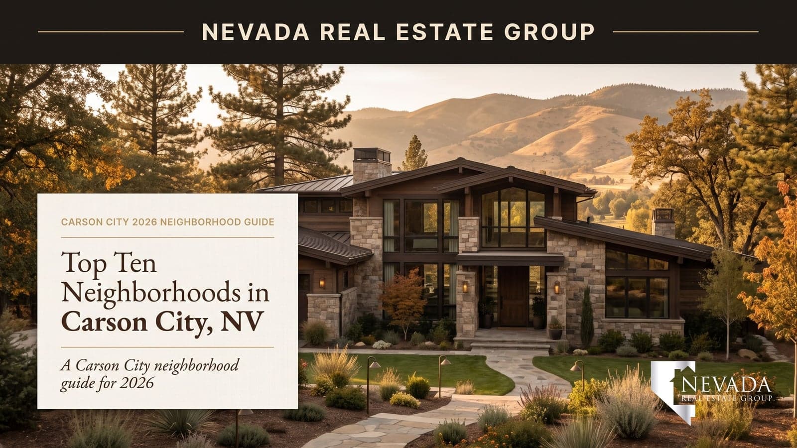Carson City Nevada neighborhood aerial view with Sierra Nevada mountains in the background — top 10 neighborhoods guide 2026