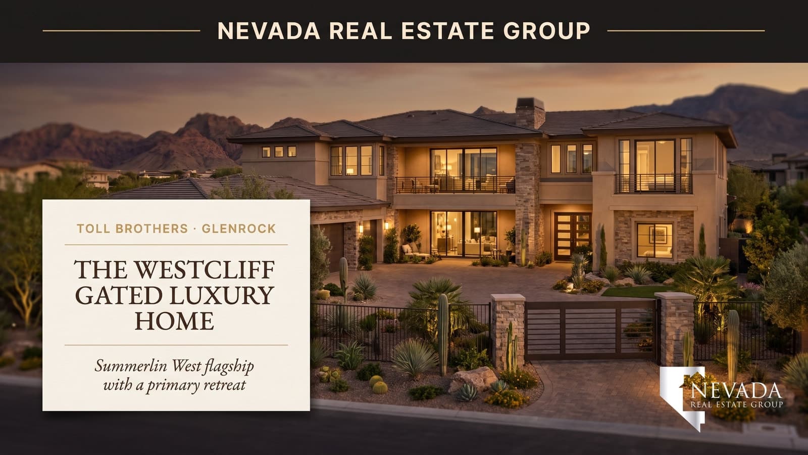 Toll Brothers Westcliff — a two-story gated luxury home at Glenrock in Summerlin West with a primary-suite retreat and 4-car garage, Las Vegas 2026