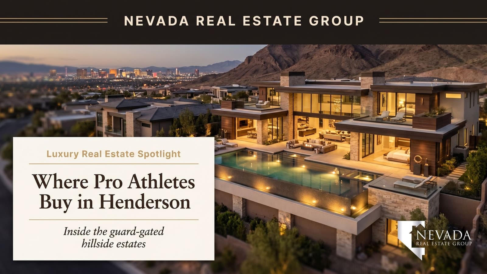 Guard-gated hillside luxury estate in Henderson overlooking the Las Vegas Strip — the kind of home professional athletes buy in MacDonald Highlands