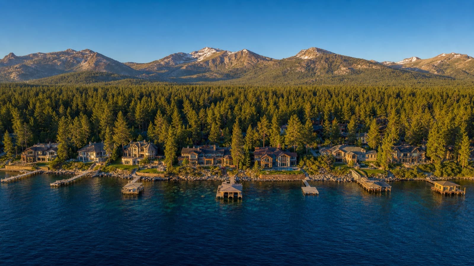 Incline Village, Nevada — North Lake Tahoe shoreline and Sierra Nevada mountains