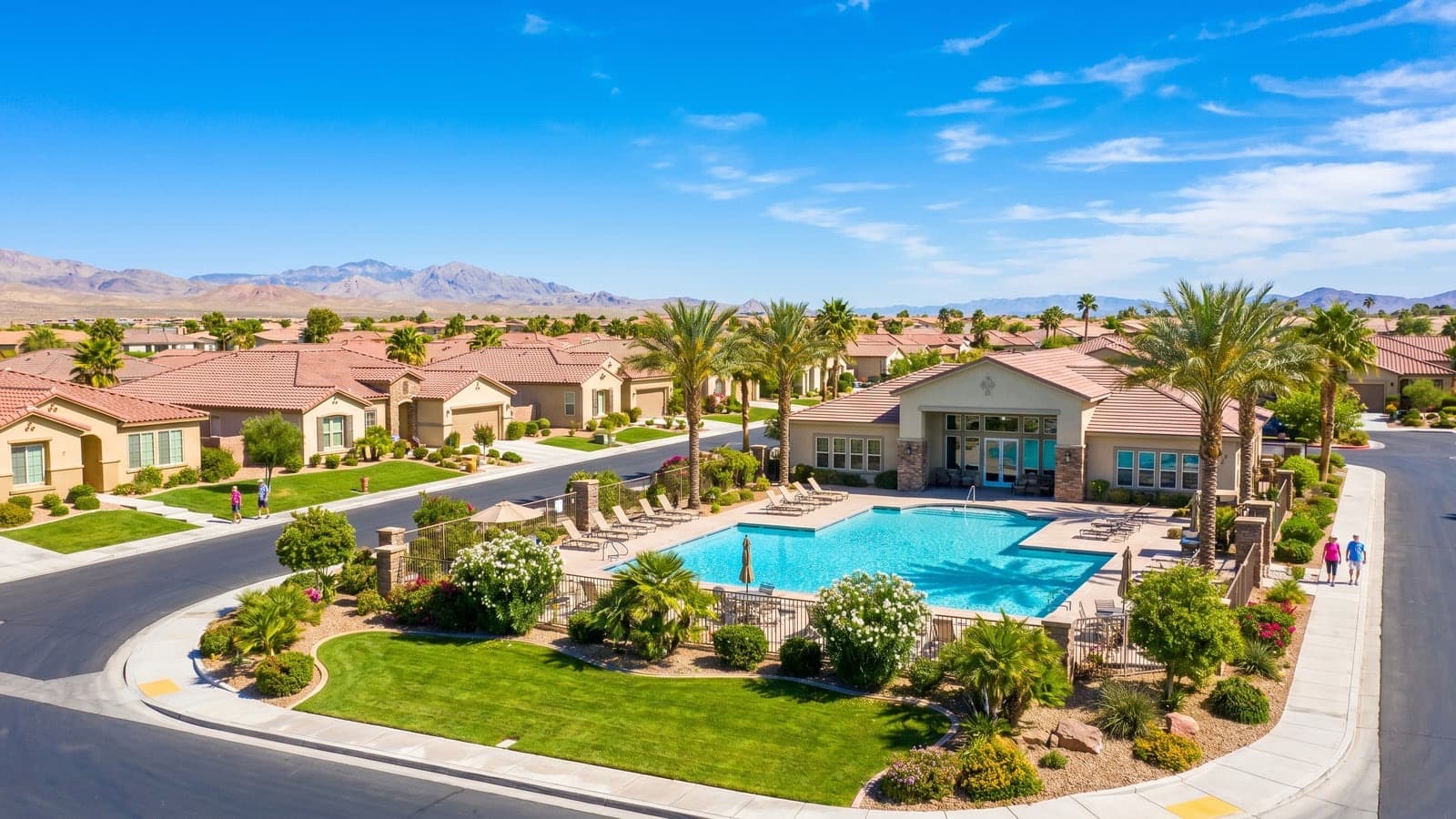 Active adult 55+ community clubhouse and pool near Las Vegas