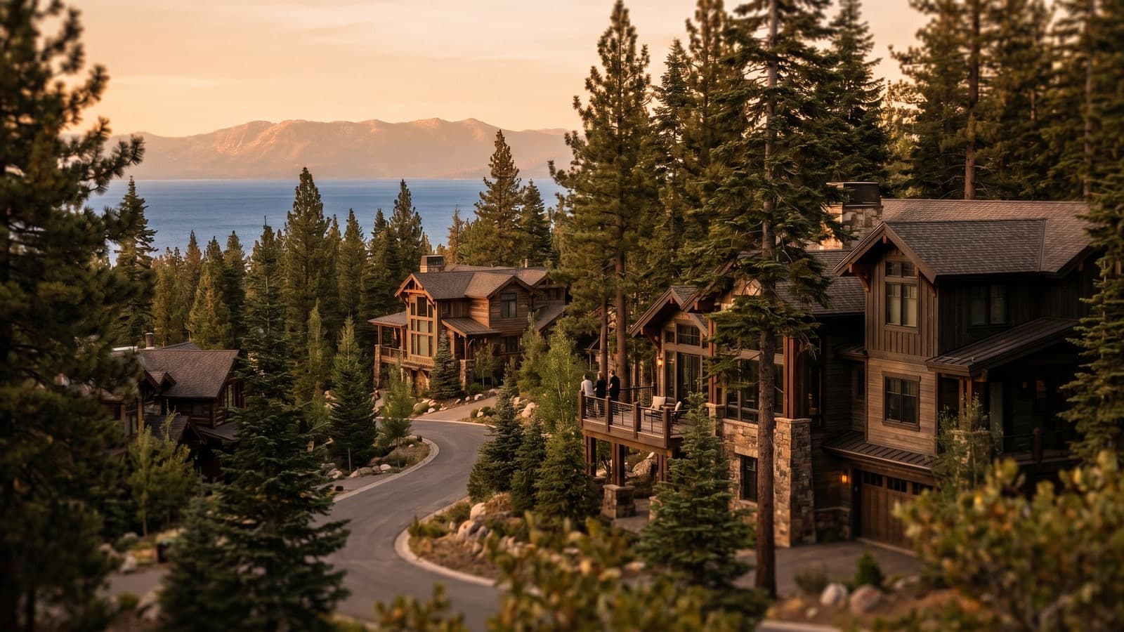 Forested mountain homes with Lake Tahoe views along Kingsbury Grade above Stateline, Nevada