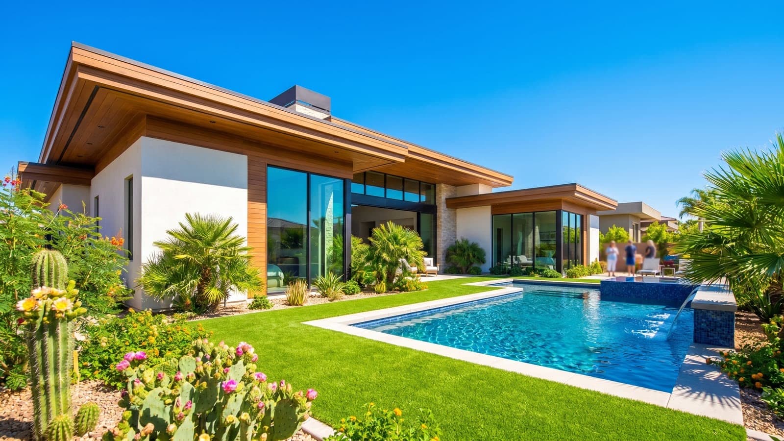 Newly built two-story townhomes with desert landscaping in a Las Vegas builder community