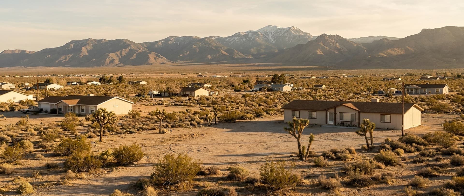 Pahrump, Nevada desert valley with single-family homes and the Spring Mountains beyond