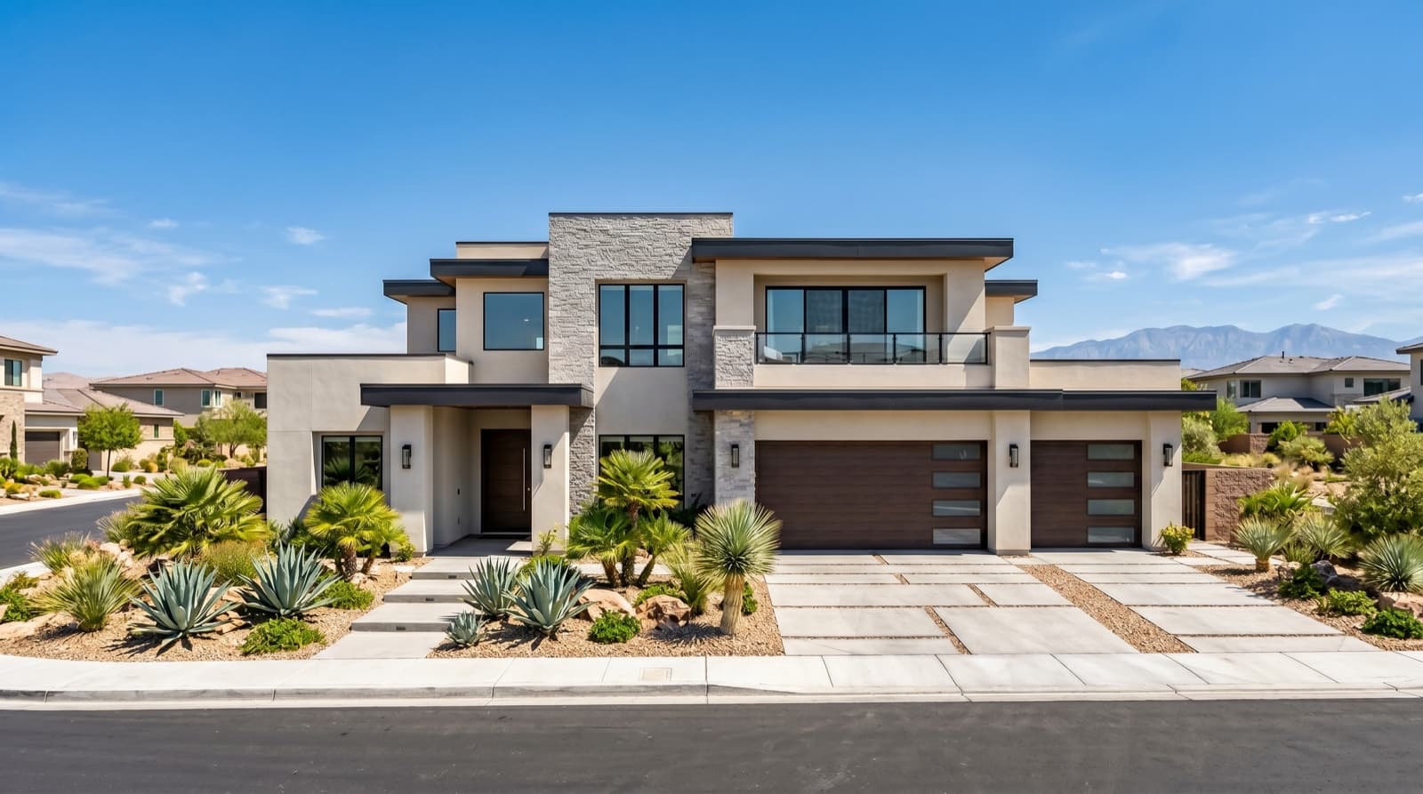 Builder offering rate buydown and closing-cost incentive on new construction Las Vegas home, 2026 — modern home exterior